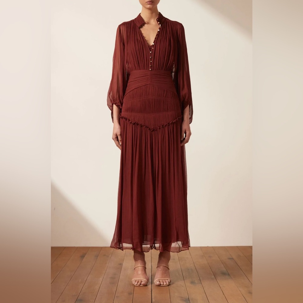 Shona Joy Dress (Safire Button Up Ruched Midi Dress)